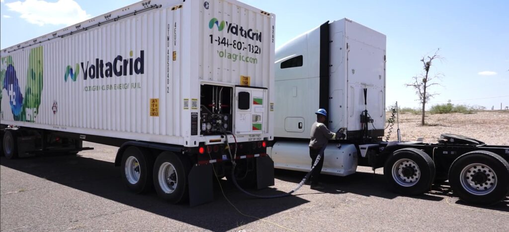 A VoltaGrid tractor trailer.